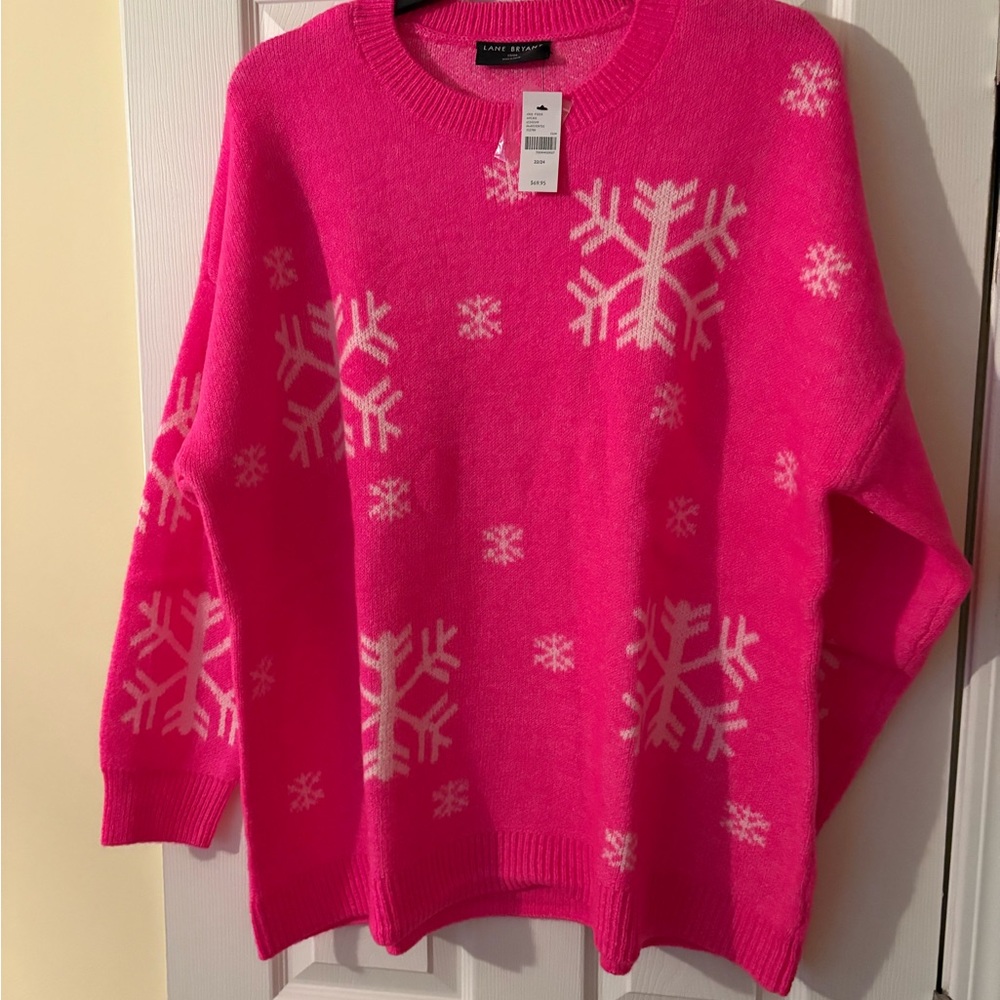 Lane Bryant Bright Pink Snowflake Sweater